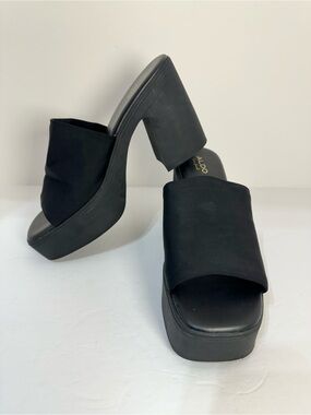 ALDO Chunky Platform Heel Slip On Slide Sandals, Women’s Size 10, Black